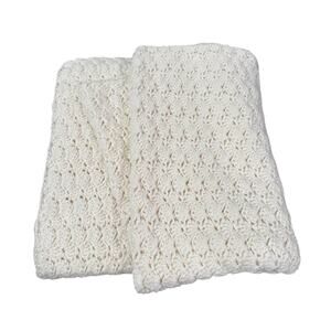 Handmade Crocheted Cream Ivory Knit Throw Afghan - Size - 57in” x 33in”